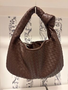 Burgundy Woven Vegan Leather Shoulder Bag